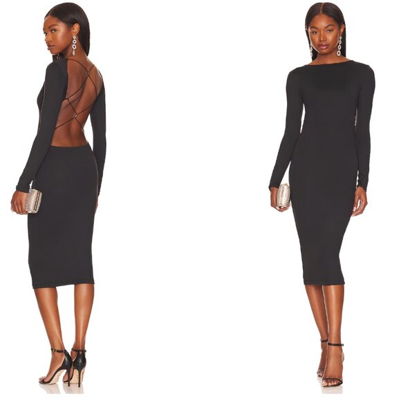 Alix NYC Eden Backless Long Sleeve Body Con Black Midi Dress - Size XS - Picture 1 of 5